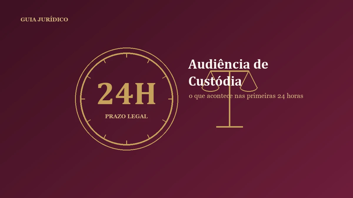 Ilustração de um relógio marcando 24 horas ao lado da balança da Justiça